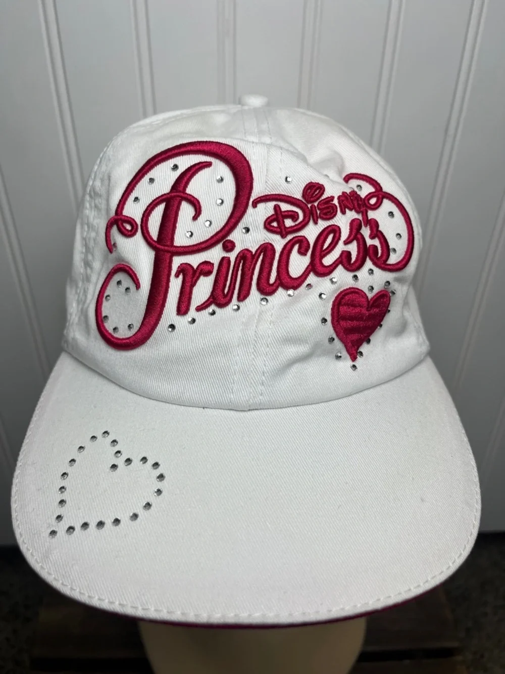 Disney Princess White & Hot Pink Embroidered Baseball Cap with rhinestones gems